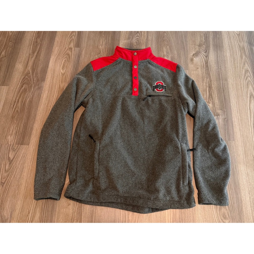 Colosseum Ohio State Buckeyes Mens Snap Button Fleece Pullover Grey Red Medium